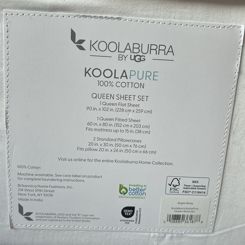 Koolaburra by UGG Koolapure Queen Sheet Set White Cotton Bedding New - Picture 3 of 3